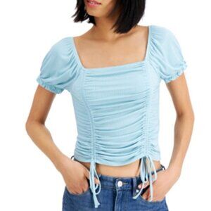 JR258 Crave Fame Aqua Juniors' Ruched Square-Neck Top Size XS